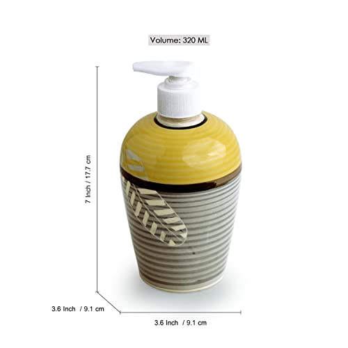 Exclusivelane Leaves Imprinted Ceramic Bathroom Accessories Set Of 3 (Liquid Soap Dispenser, Toothbrush Holder, Tumbler) (El-022